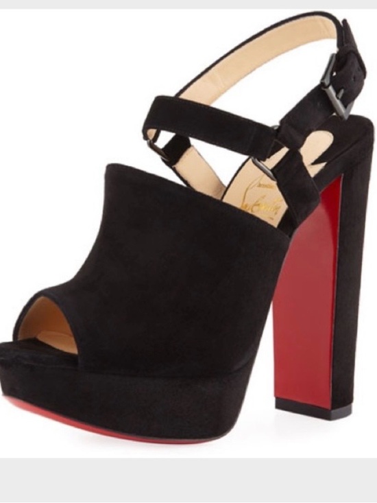 Christian Louboutin Shoes - Christian Louboutin Black Suede Open-Toe Block Heel Sandals